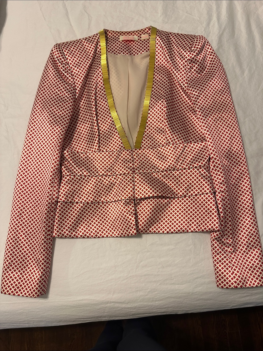 sass & bide Red and White Open-Front Blazer with gold trim